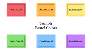 Colorful Tumblr pastel boxes slide labeled from 01 to 06 in red, yellow, orange, green, blue, and purple color.