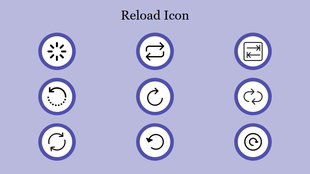 Set of reload and refresh icons in circular shapes with black arrows, showcasing different styles.