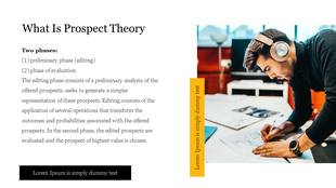 PowerPoint slide explaining the two phases of Prospect Theory with a person working on designs in the background.