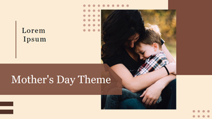Mother’s day slide with a mother hugging child, in graphic layout with beige, brown blocks with dotted pattern.