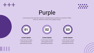 Slide featuring purple, with circles and text placeholders for adding content on a clean, minimal background.
