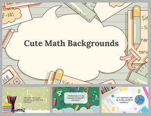 Fun math-themed background slides with charming illustrations of school supplies and mathematical symbols, add a cute touch.