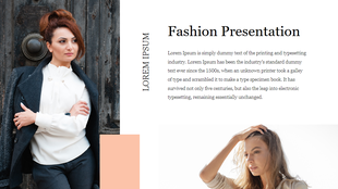 Fashion presentation slide with two female models in stylish outfits, one posing against a textured wooden background.