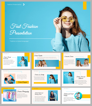 A pack of fast fashion slides covering various related topics in different layout designs and text descriptions.