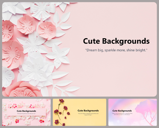A pack of slides with pink and white paper flowers on a soft pink background, perfect for a cute presentation theme.