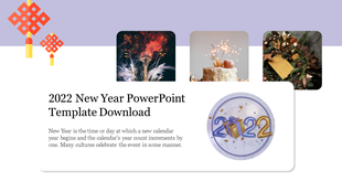 Elegant New Year design with three celebration photos, text section about the New Year, and a graphic with stars and ribbon.