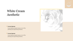 Minimalist white cream aesthetic slide with text placeholders and a subtle flower image.