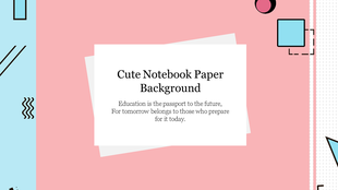 Notebook paper-themed background with a pink and blue color scheme, featuring geometric shapes and a motivational quote.
