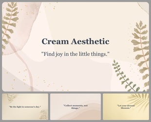 Soft cream aesthetic slides with leaves and abstract shapes, and quotes in the center.