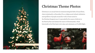 A photo of a Christmas tree with lights and decorations, paired with a description of traditions on a white backdrop.