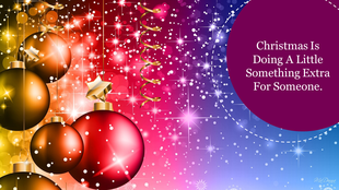 A vibrant Christmas themed background slide with golden, red, and purple ornaments surrounded by sparkling snowflakes.