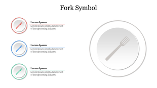 Fork symbol slide displays three sections with colored fork icons in red, blue, and green with placeholder text.
