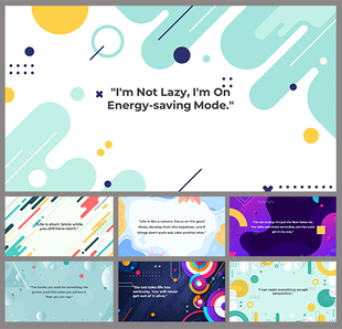 Colorful and vibrant background slides featuring playful designs and motivational quotes.