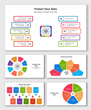 Protect Your Data infographic showing key steps like strong passwords, encryption, and secure networks in colorful design.