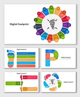 Digital Footprint visuals with colorful steps, foot icons, text blocks, and Digital Certificate.