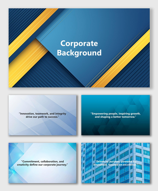 Corporate Background with blue and gold layered shapes, geometric patterns, and modern business layout.