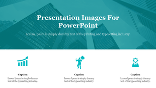 Slide with bold title over teal city skyline, followed by three icons for performance, coaching, and business strategy.
