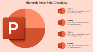 Microsoft themed layout showing red “P” icon and circular chart, with four vertically stacked caption boxes.