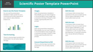 A slide for scientific posters with green and white color scheme and placeholders for text and images in a white background.