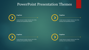 Dark green template with four bullet sections, each starting with a yellow arrow icon and followed by title and body text.