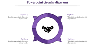 PowerPoint circular diagram featuring a purple circle with a handshake icon in the center.