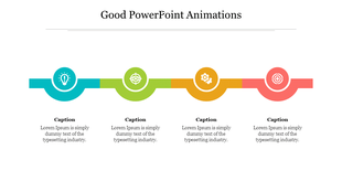 Four rounded icons in blue, green, yellow, and red, connected by a horizontal line and captions below, on a white background.