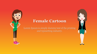 Cartoon illustration of two women on a gradient background from red to yellow with a title at the center.