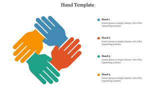 Colorful hand slide in circular formation representing different roles, with text placeholders for each on a white backdrop.