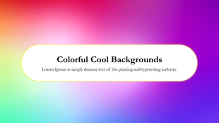 Vibrant gradient background with a white rounded rectangle in center displaying title and placeholder text.