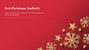 Red Christmas aesthetic slide featuring gold snowflakes and stars against a vibrant red background.