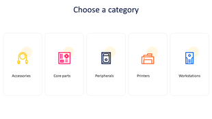 Computer themed PPT slide showcasing categories from Accessories to Workstations with colorful icons on a white backdrop.