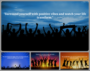 Inspirational background images featuring people raising their hands against a sky, with uplifting quotes.