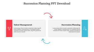 Succession planning process represented with two boxes and arrows indicating a continuous cycle in a white background