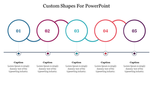 Infographic of five colored connected circular steps in a horizontal line, displaying numbered steps with captions below.