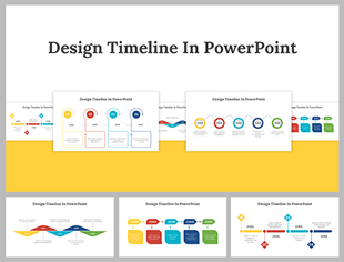 Design timeline slide with different timeline styles, using vibrant colors and icons for each yearly step.