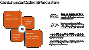 Infographic with two orange caption boxes on a black background, featuring text and percentages for business details.