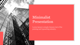 Minimalist cover slide with a grayscale skyscraper photo on the left and a bold text box on the right for the title content.