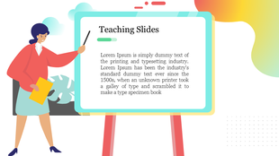 Cartoon illustrative teaching slide pointing at a framed whiteboard on an easel, with a lesson title and text below.