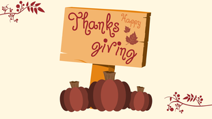 Thanksgiving themed PowerPoint template with a pumpkin and autumn leaves illustration.