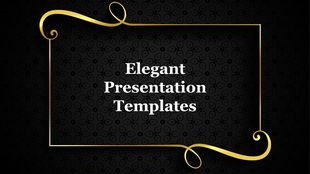 Elegant presentation cover with ornate golden border over black floral pattern background and centered white title text.
