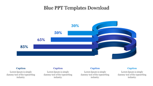 Stacked blue bar chart with four segments, each displaying a different percentage with a caption areas.