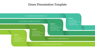 Wavy green infographic with multiple horizontal ribbons flowing and overlapping, each containing white placeholder text.