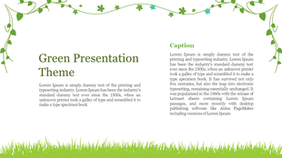 Green themed template with floral vines at the top and bottom with a grassy field and a central title area.
