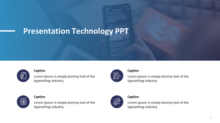 Tech-themed slide featuring icons for security, editing, and settings, with space for caption areas.