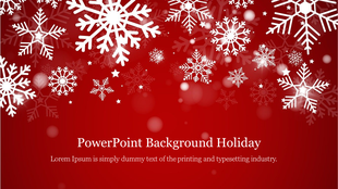 Red holiday themed design slide with white snowflakes and stars scattered around a glowing background.