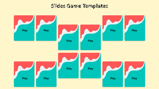 Visual layout slide showcasing a memory card game template with multiple cards displaying play options.