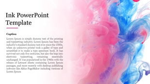 Ink PowerPoint template with pink and blue ink swirls blending as a creative background.