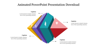 PowerPoint template with a colorful animated diamond graphic, each segment representing a different concept with text.