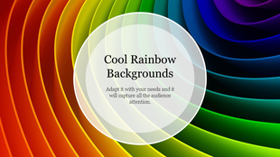 Vivid rainbow wave pattern forming a spiral with a white bordered round overlay displaying title and description.