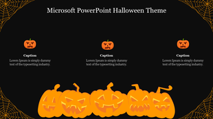  Halloween design with orange pumpkins, black background, white title text, and decorative spiderwebs in each corner.